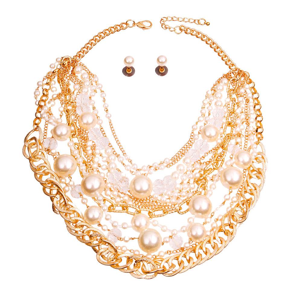 Must-Have Layered Necklace: Gold Chains, Cream Pearls & Clear Beads