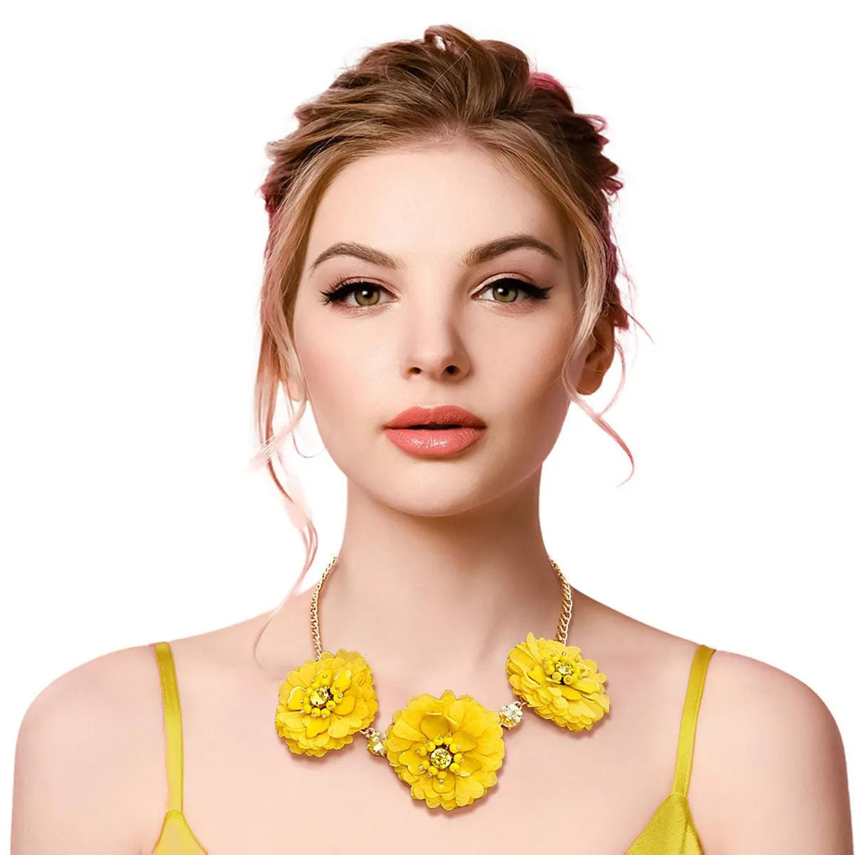 Must-Have Yellow Fabric Flower Necklace & Earring Combo - Order Yours Today!