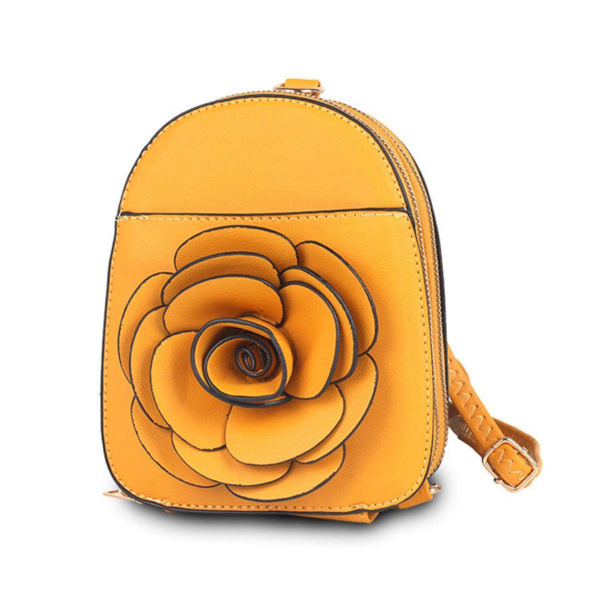 Mustard Yellow Vegan Leather Floral Mini Backpack: Stylish & Secure