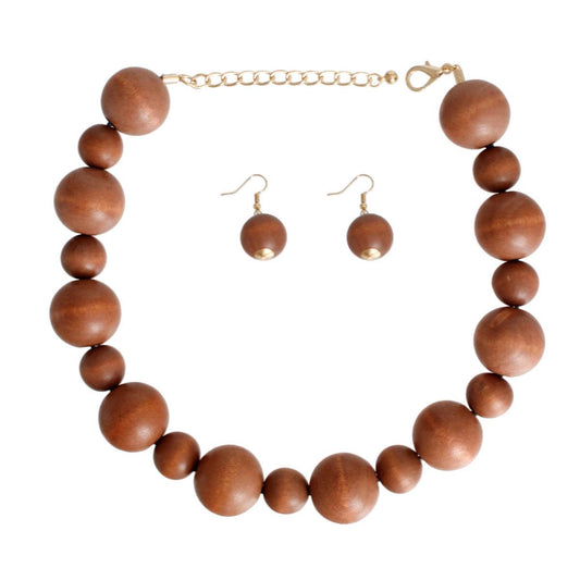 Natural Brunette Bead Necklace Set: Shop Now