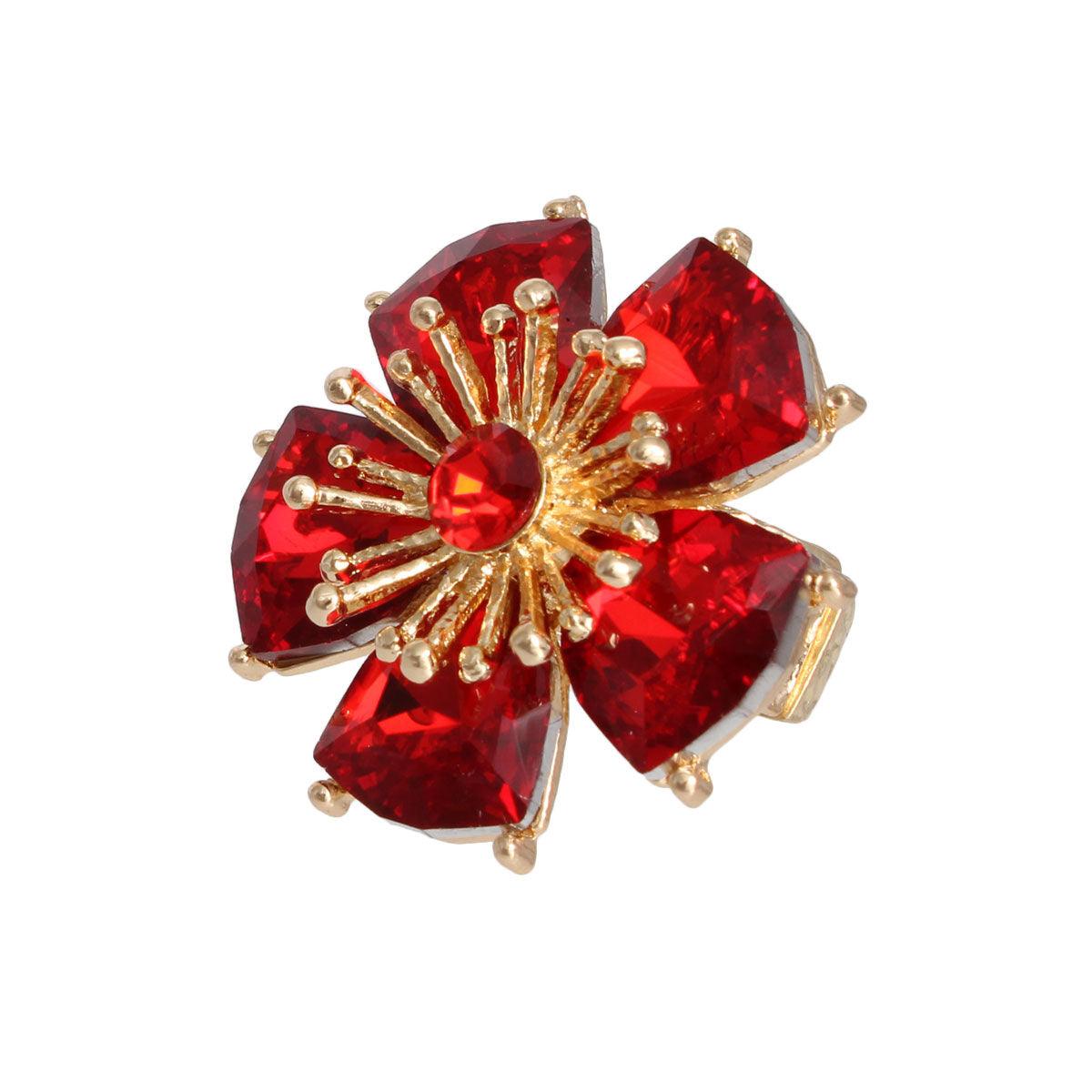 Nature Inspired Lush Red Daisy Flower Ring