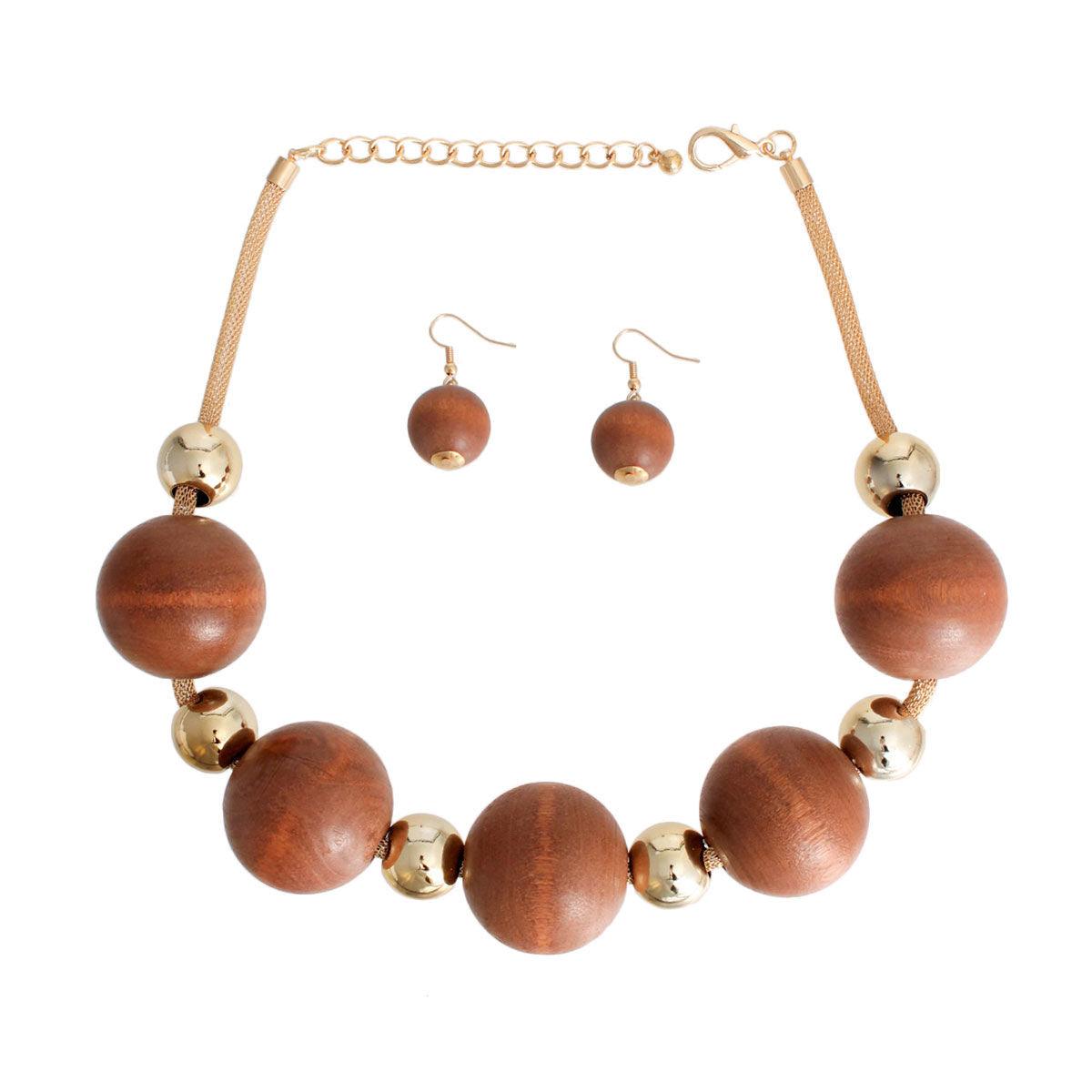 Nature's Best: Unique Wood Bead Necklace & Earrings Set for You