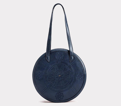 Navy Blue/Metallic Rose Meghan Leather Tote Bag