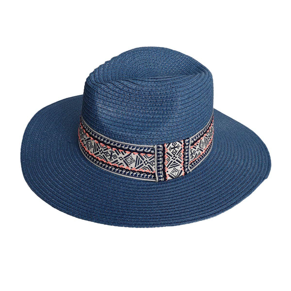 Navy Panama Hat with Blue Bohemian Style Band