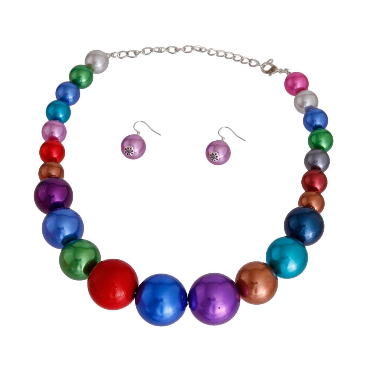 Necklace and Earrings Set Fun Faux Pearls Multicolor