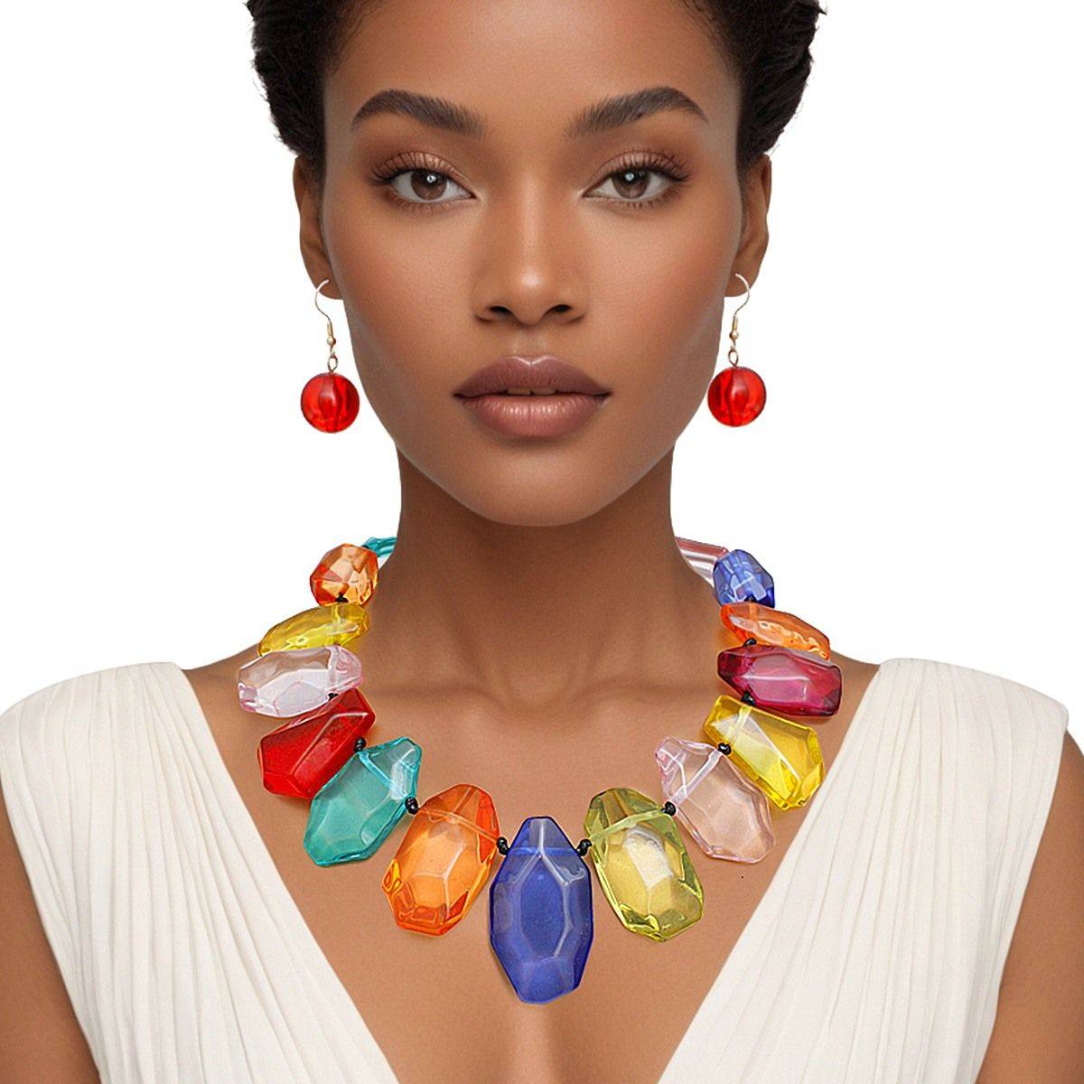 Chunky Acrylic Bead Necklace Set Colorful Statement Jewelry for Women