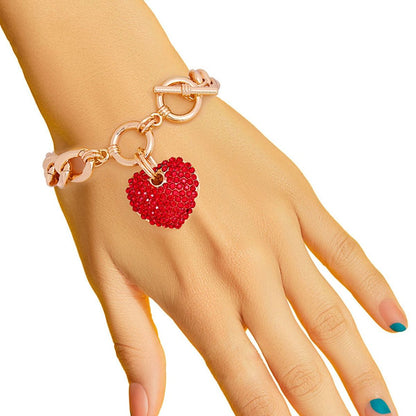 Rose Gold Heart Charm Bracelet - Elegant Women's Fashion Jewelry Pinktown