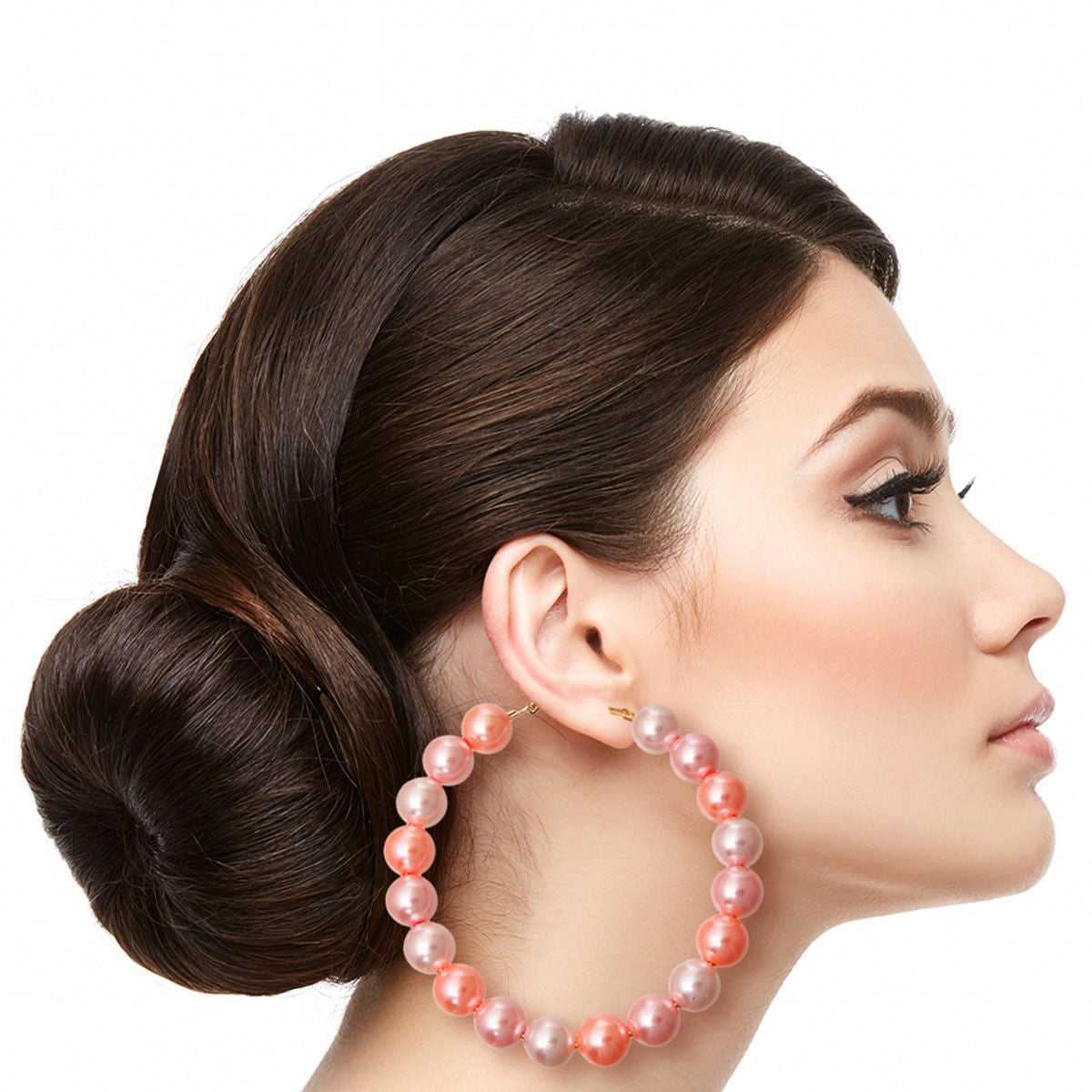 Blush Pink Pearl Hoop Earrings