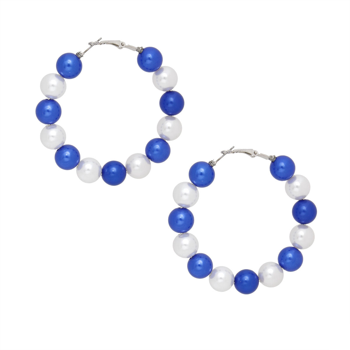 Pearl Hoop Earrings Blue White Color