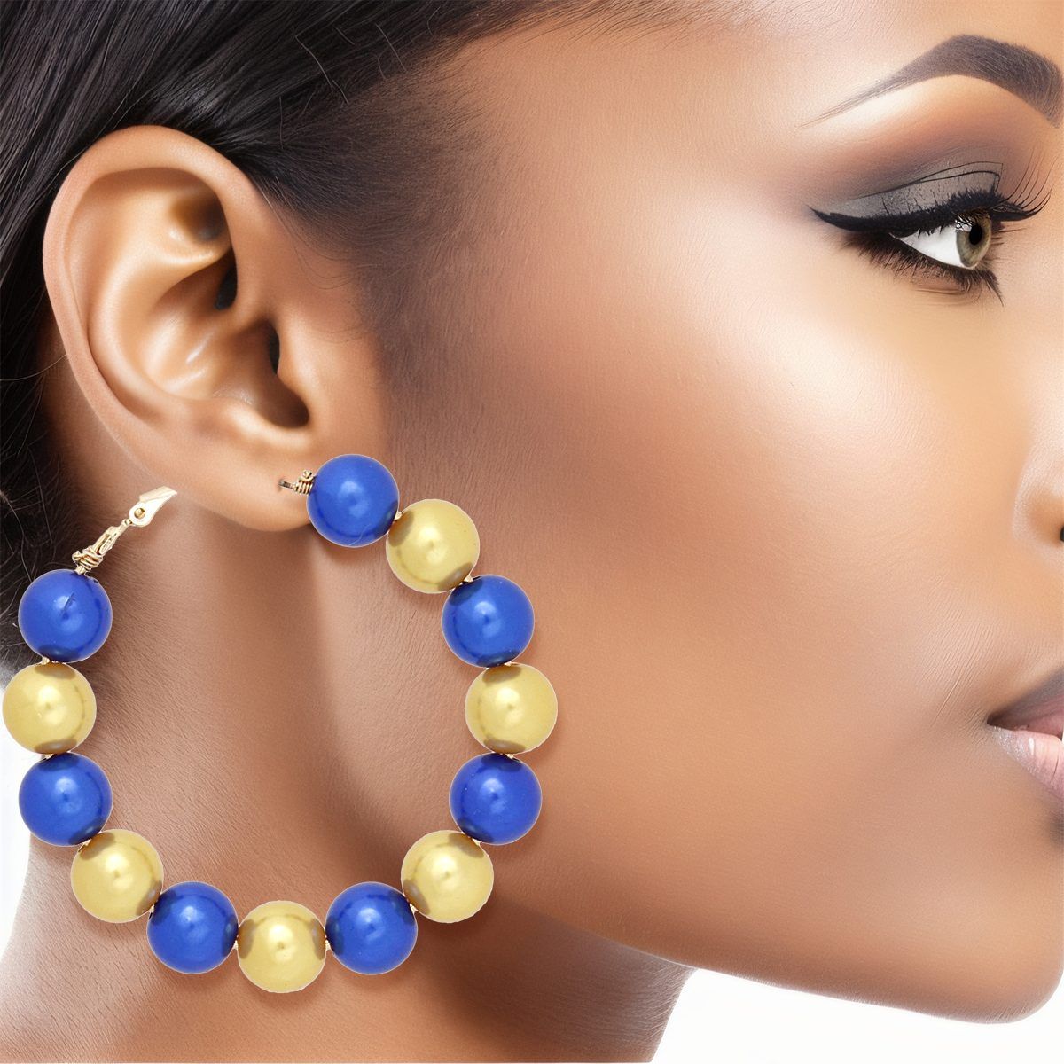 Pearl Hoop Earrings Blue Gold Color