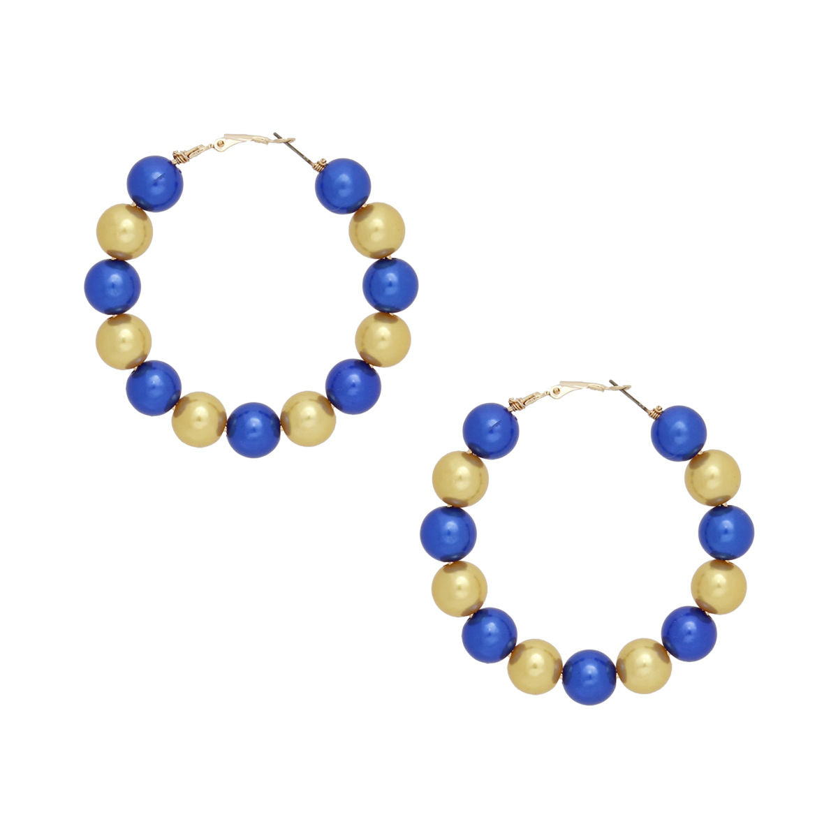 Pearl Hoop Earrings Blue Gold Color