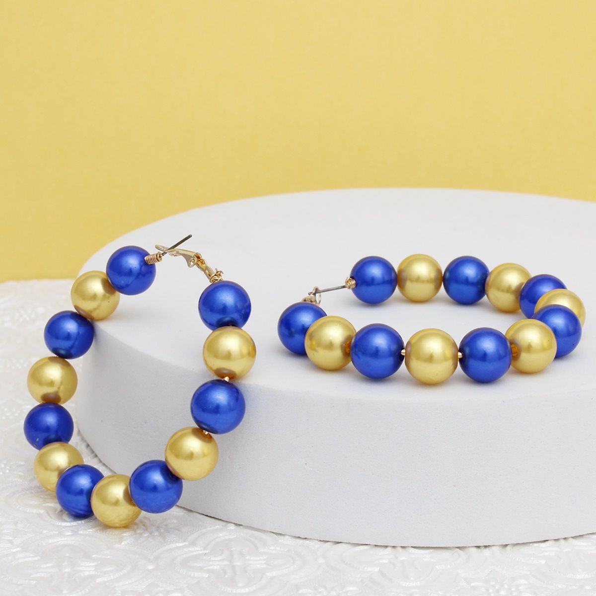 Pearl Hoop Earrings Blue Gold Color