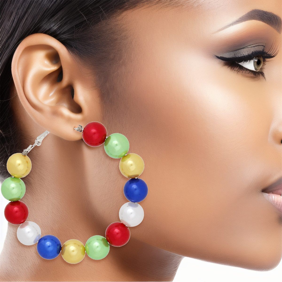 Pearl Hoop Earrings Multicolor