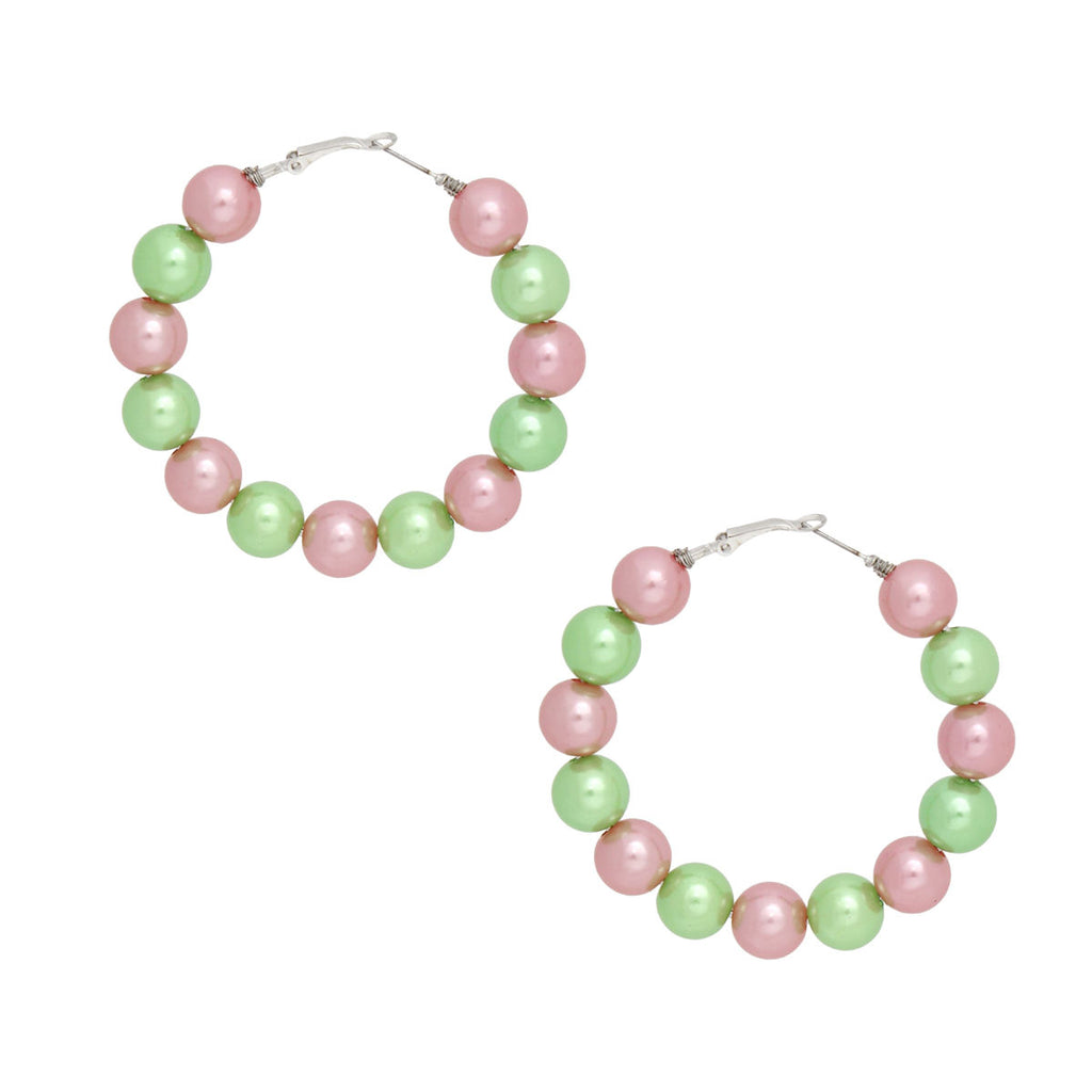 Pearl Hoop Earrings Pink Green Color