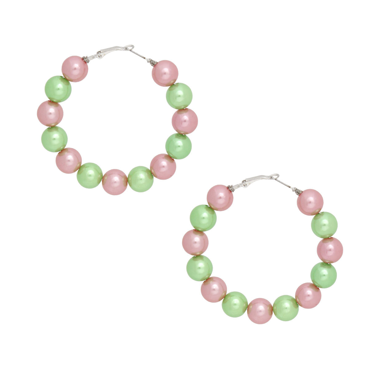 Pearl Hoop Earrings Pink Green Color