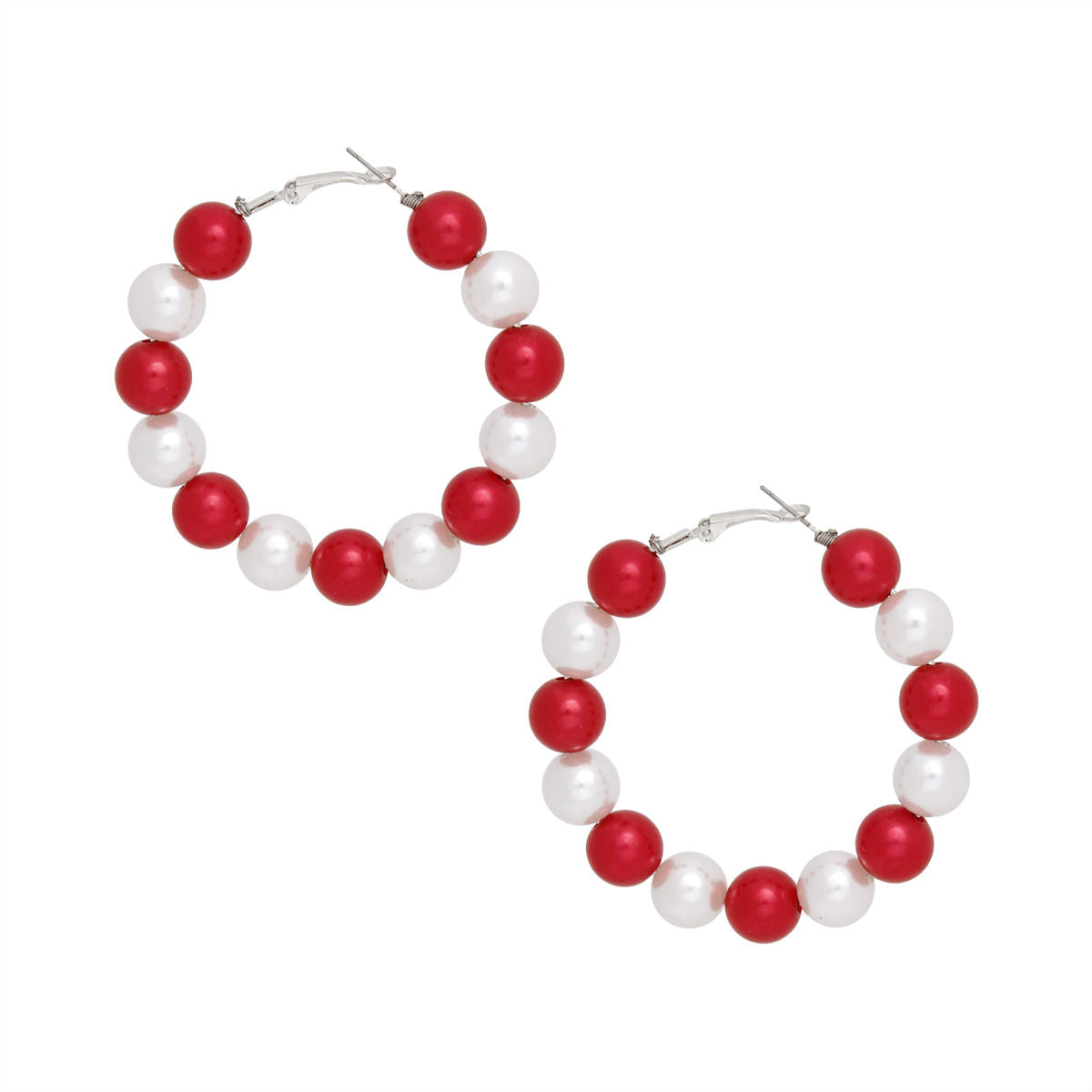 Pearl Hoop Earrings Red White Color