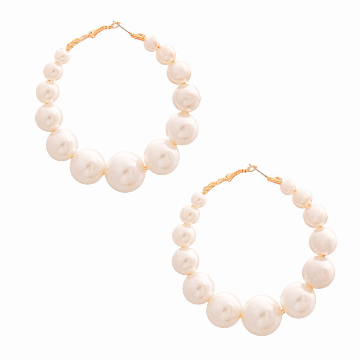 Graduated Cream Faux Pearls Chunky Hoop Earrings