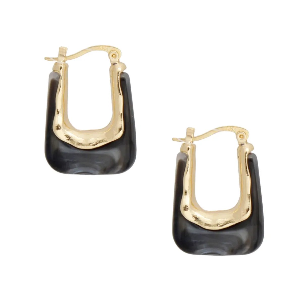 Women's 70's Glam U-Shaped Melted Gold & Marbled Tortoiseshell Acetate Hoop Earrings – Latch Hook, Lead & Cadmium Compliant