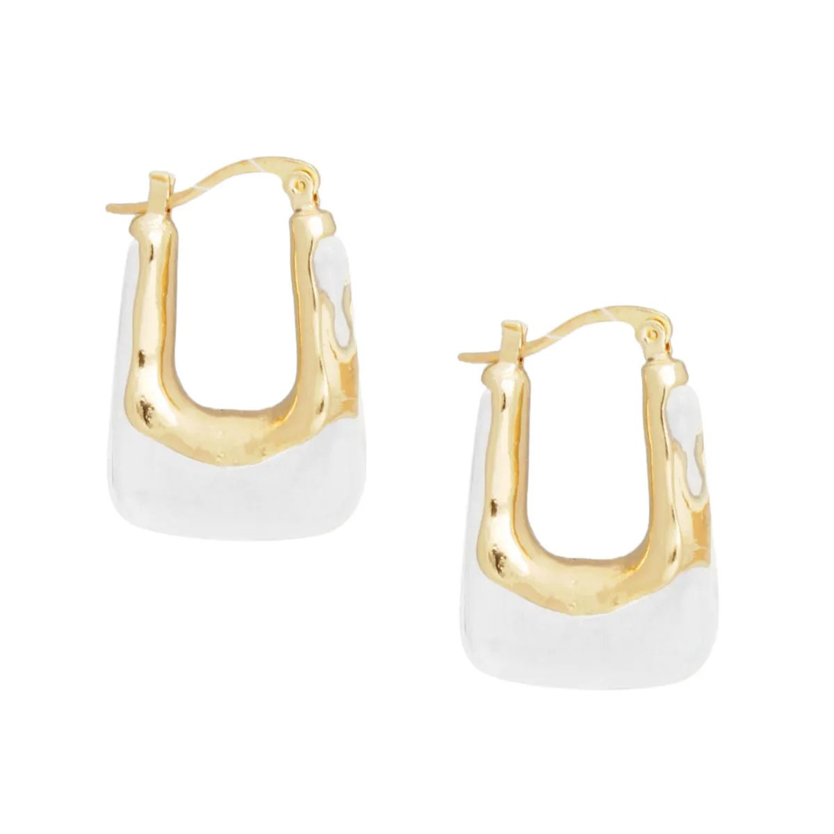 70’s Glam U-Shaped Melted-Look Gold & Clear Acetate Hoop Earrings – Latch Hook, Lead & Cadmium Compliant