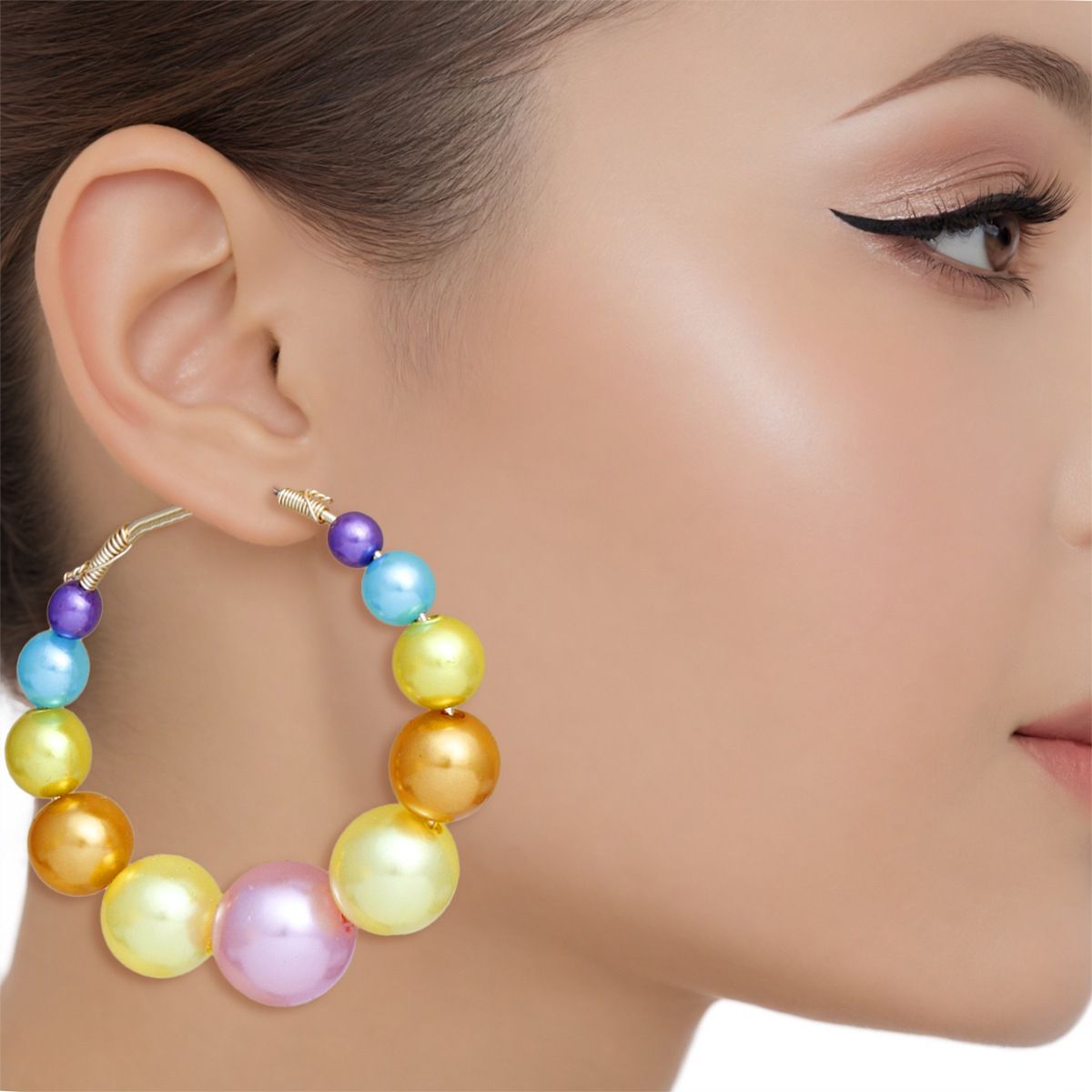 Multicolor Graduated Faux Pearl Hoop Earrings