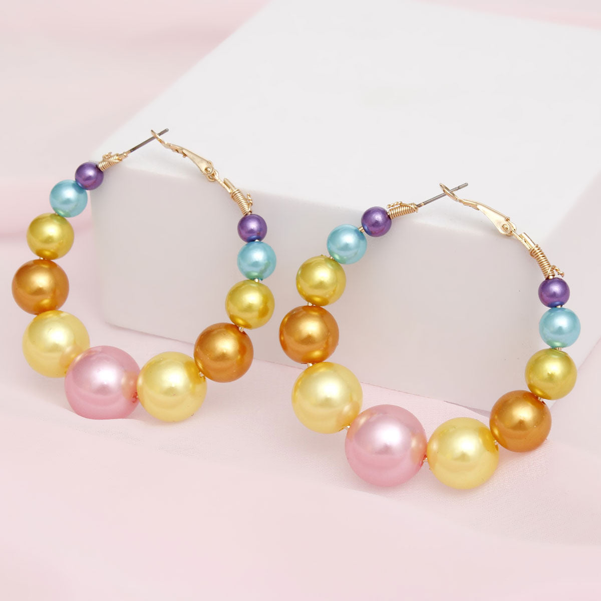 Multicolor Graduated Faux Pearl Hoop Earrings