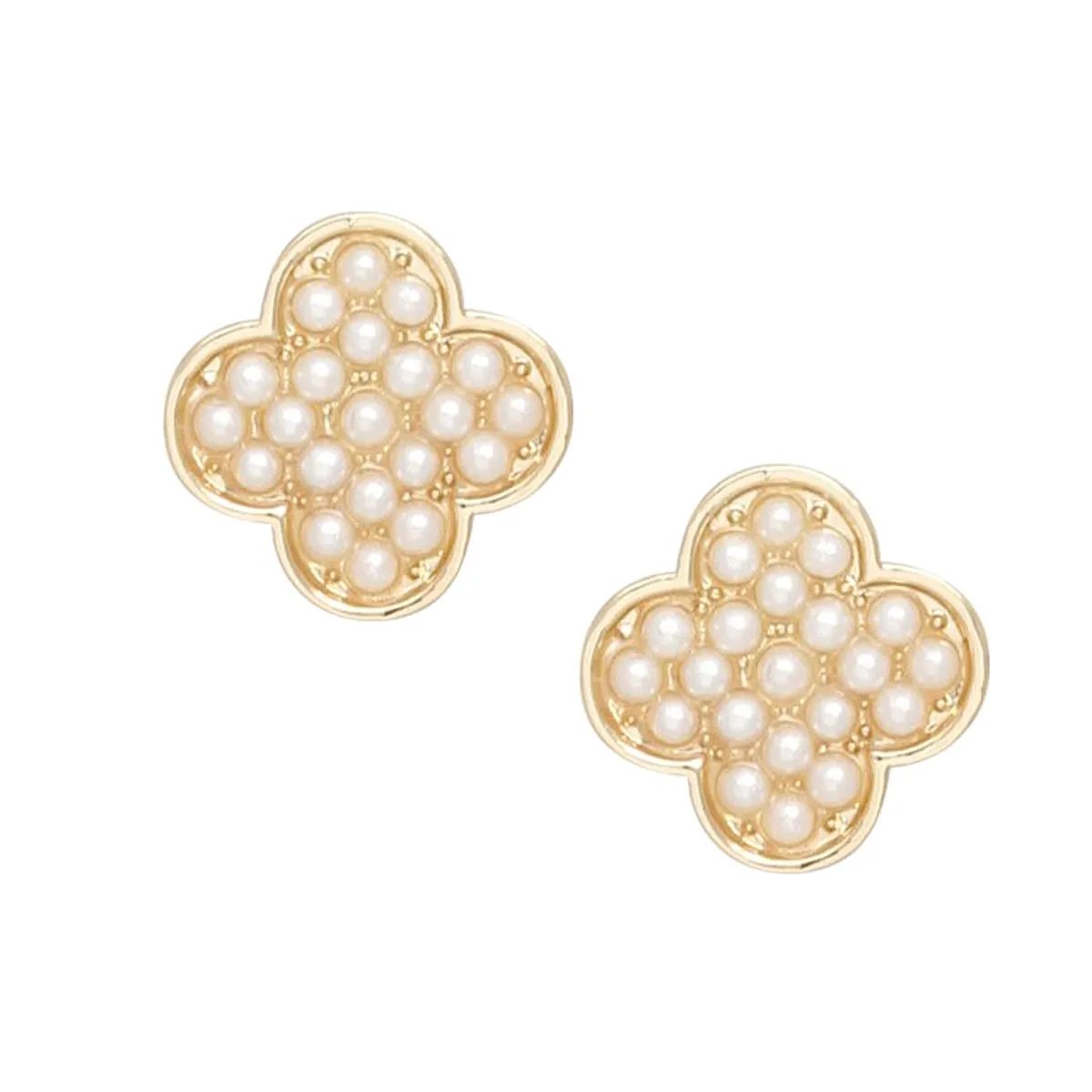 Ethereal Grace: Pearl-Adorned Golden Clover Stud Earrings