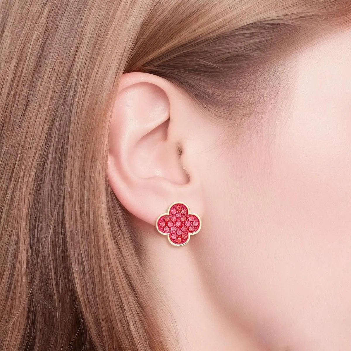 Blush Brilliance: Rose Crystal Clover Stud Earrings