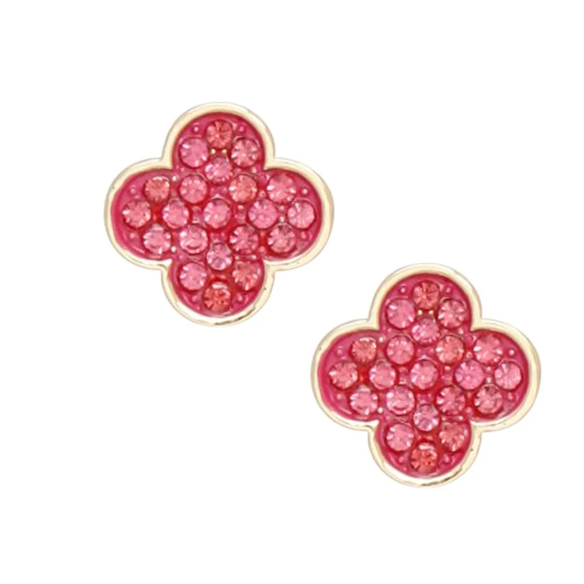 Blush Brilliance: Rose Crystal Clover Stud Earrings