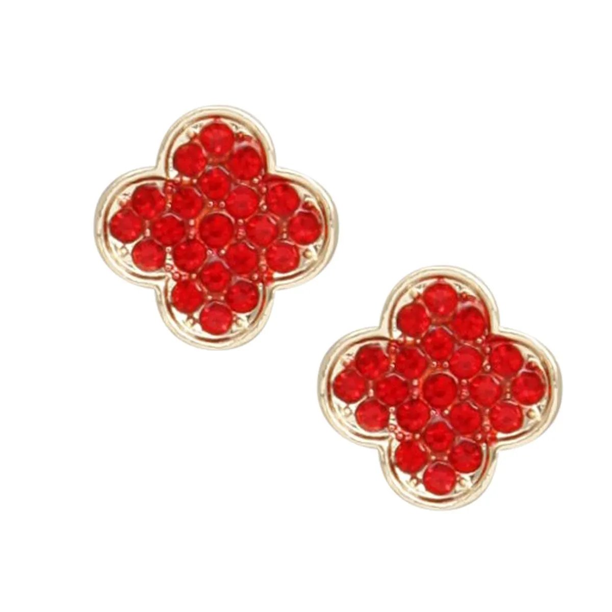 Ruby Radiance: Crimson Crystal Clover Stud Earrings