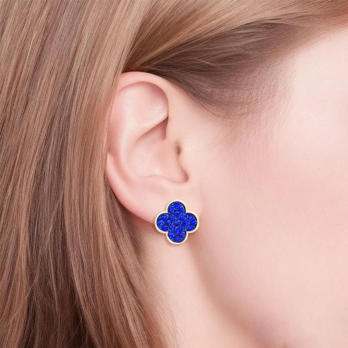 Sapphire Dreams: Royal Blue Crystal Clover Studs