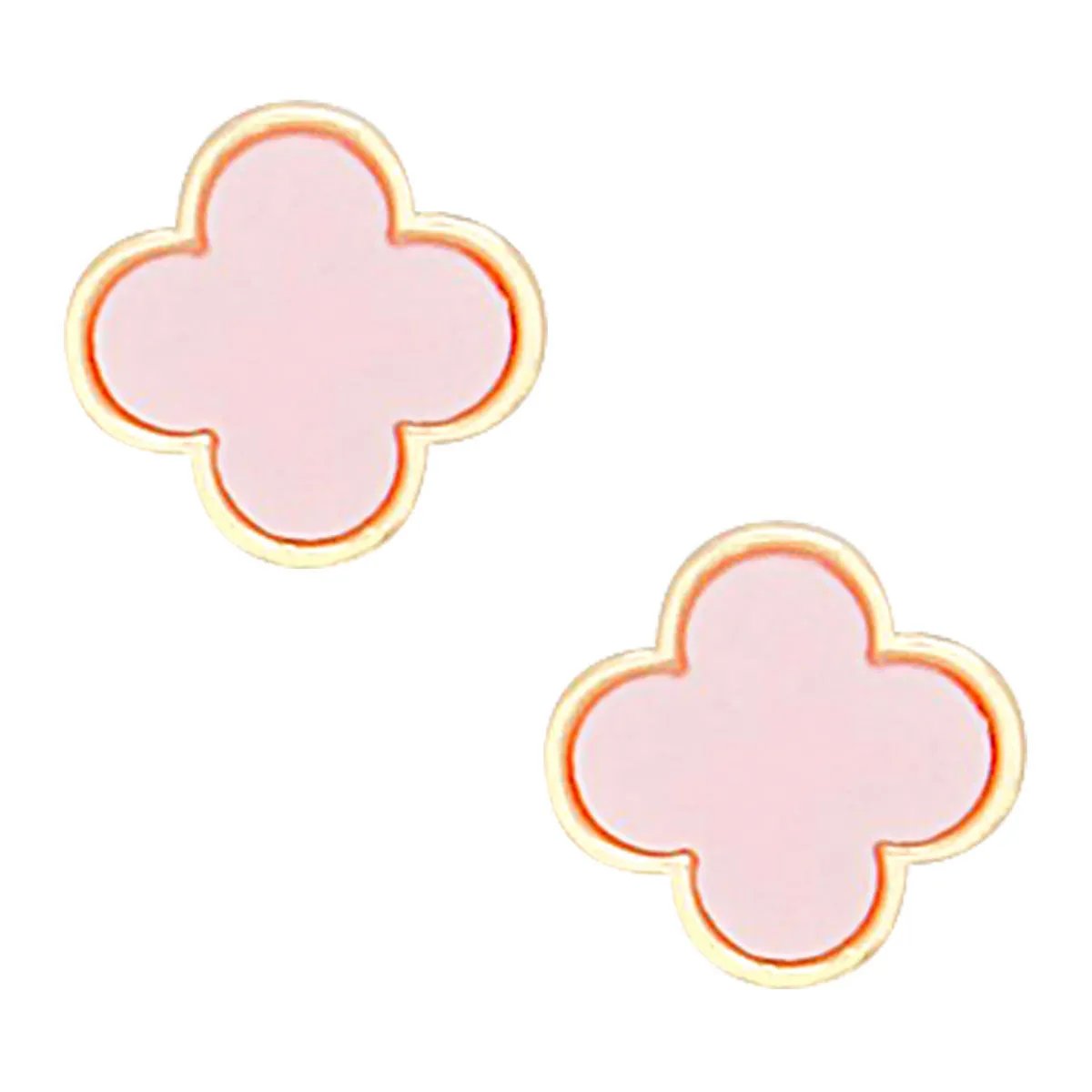 Parisian Charm: Gold-Framed Pink Quatrefoil Stud Earrings