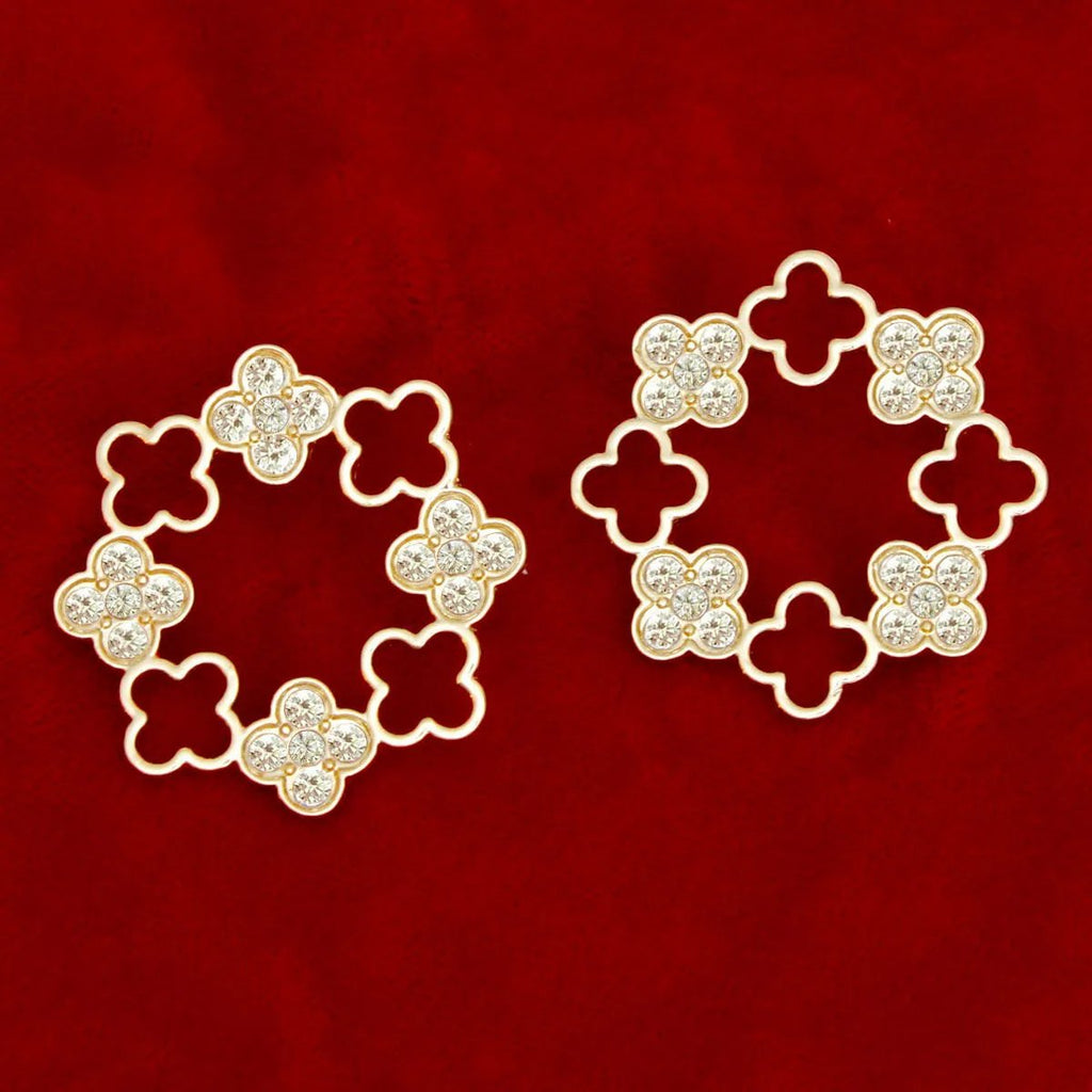 Elegant Gold Tone Clover Wreath Stud Earrings with Clear Rhinestone Detailing - Modern Geometric Statement Piece for Women