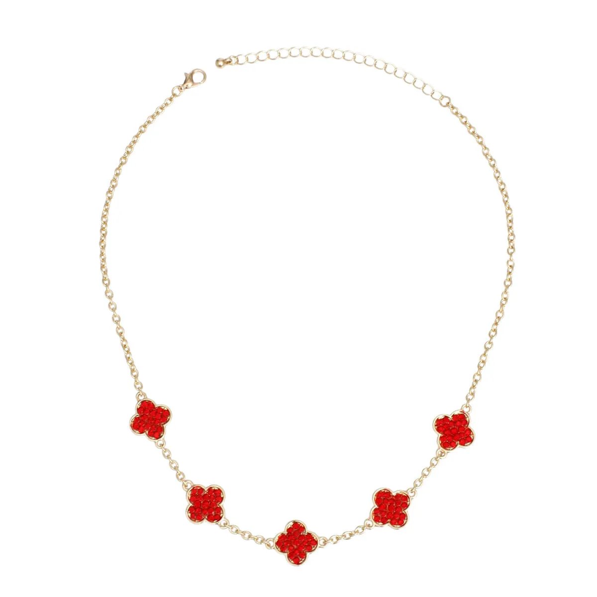 Eternal Bloom: Ruby Radiance Gold Statement Quatrefoil Necklace