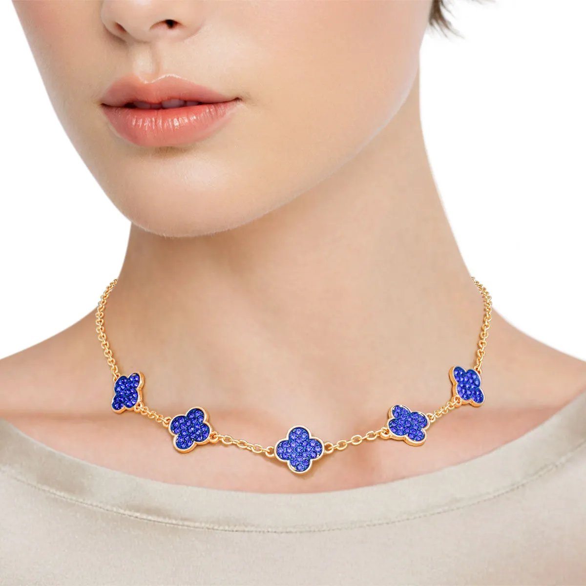 Sapphire Dreams: Royal Azure Gold Quatrefoil Necklace