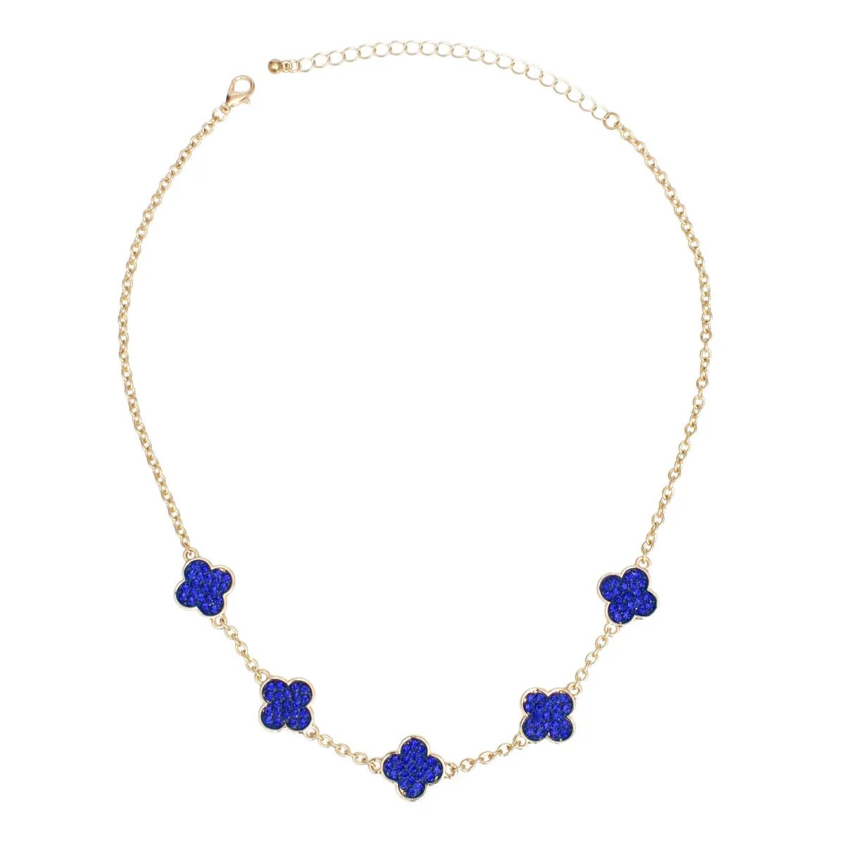 Sapphire Dreams: Royal Azure Gold Quatrefoil Necklace