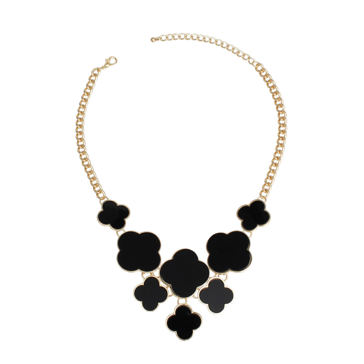 Black Clover Statement Necklace Gold Floral Bib | Fashion Jewelry