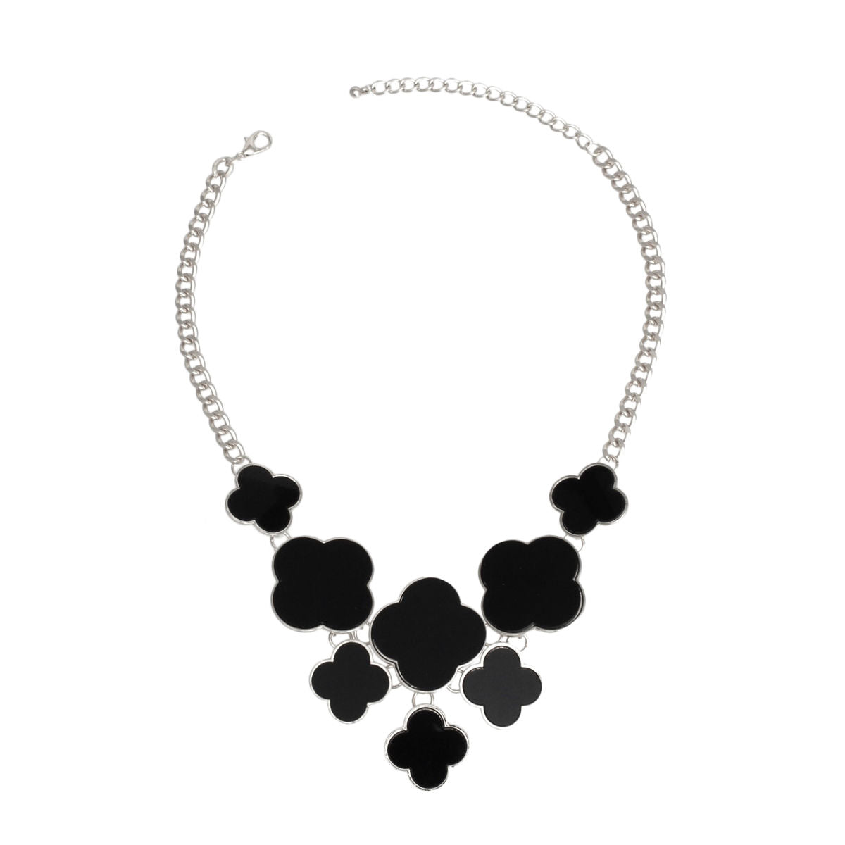 Black Clover Statement Necklace Silver Floral Bib | Fashion Jewelry
