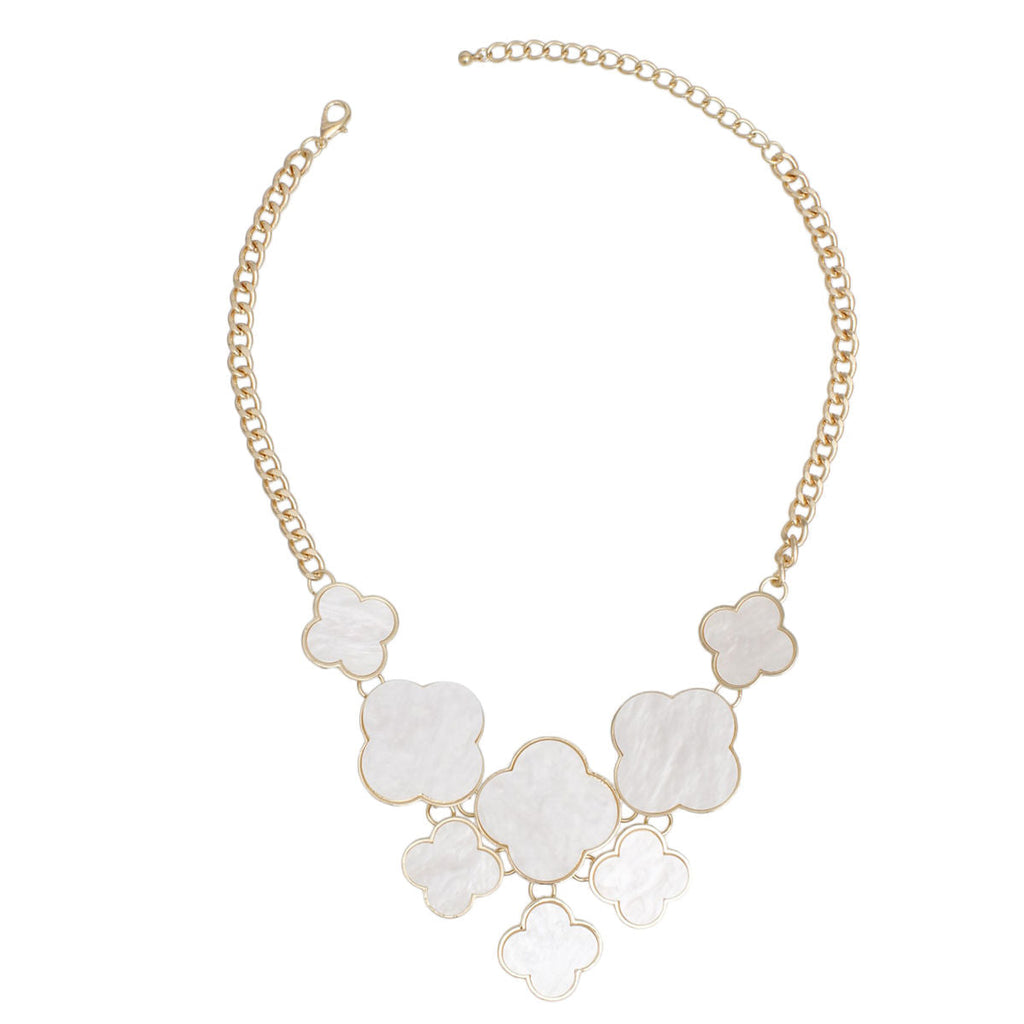Cream Clover Statement Necklace Gold Floral Bib | Fashion Jewelry