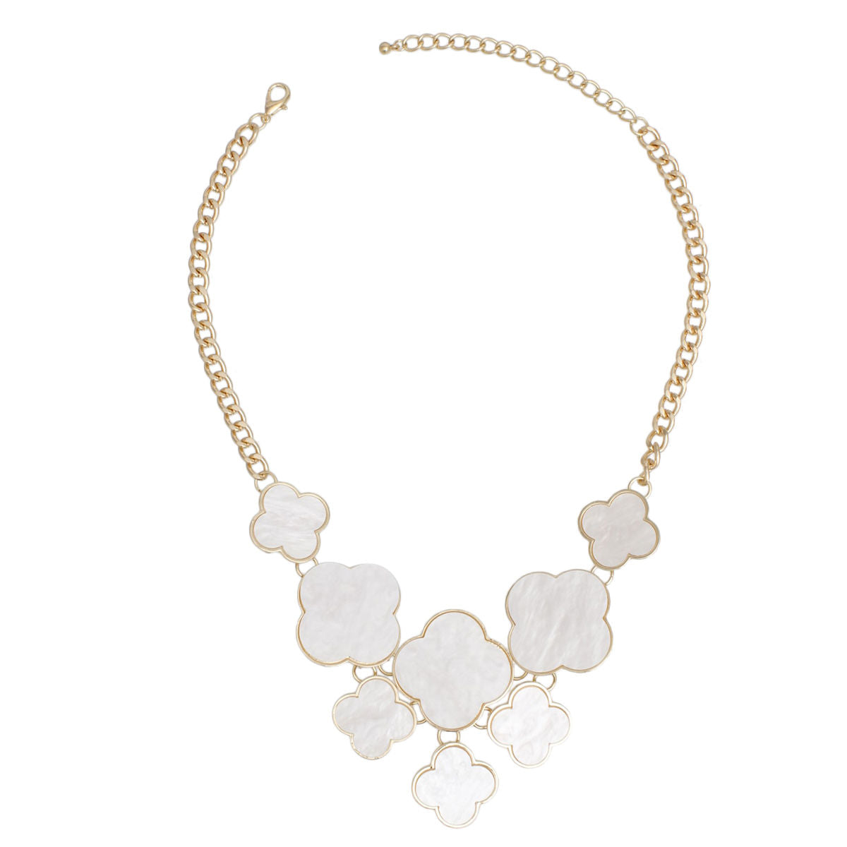 Cream Clover Statement Necklace Gold Floral Bib | Fashion Jewelry
