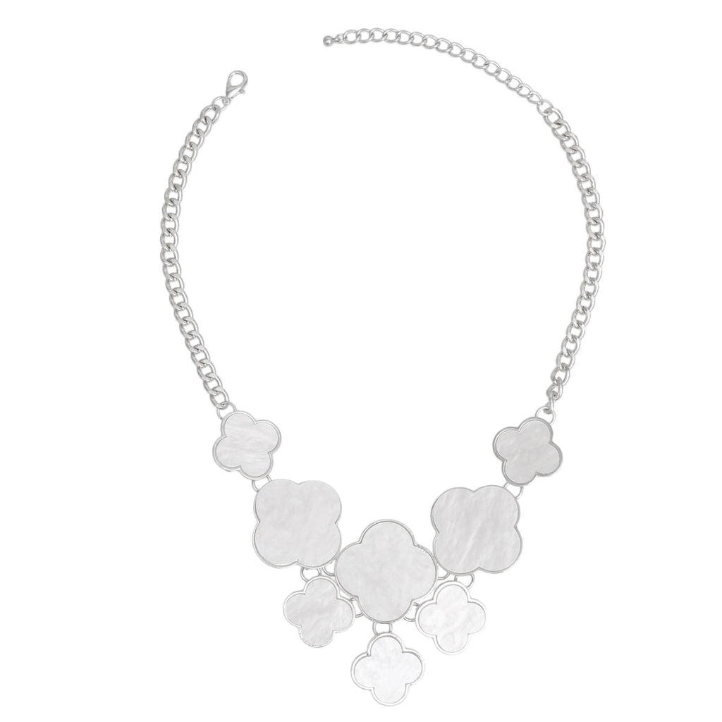 White Clover Statement Necklace Silver Floral Bib | Fashion Jewelry
