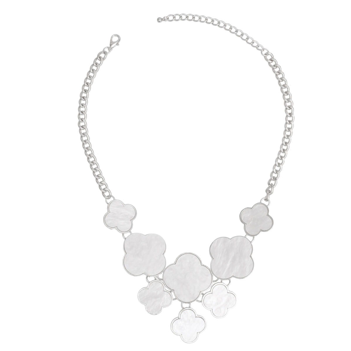 White Clover Statement Necklace Silver Floral Bib | Fashion Jewelry
