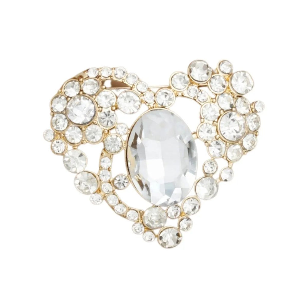 Gold-Tone Heart Shaped Brooch with Clear Crystals