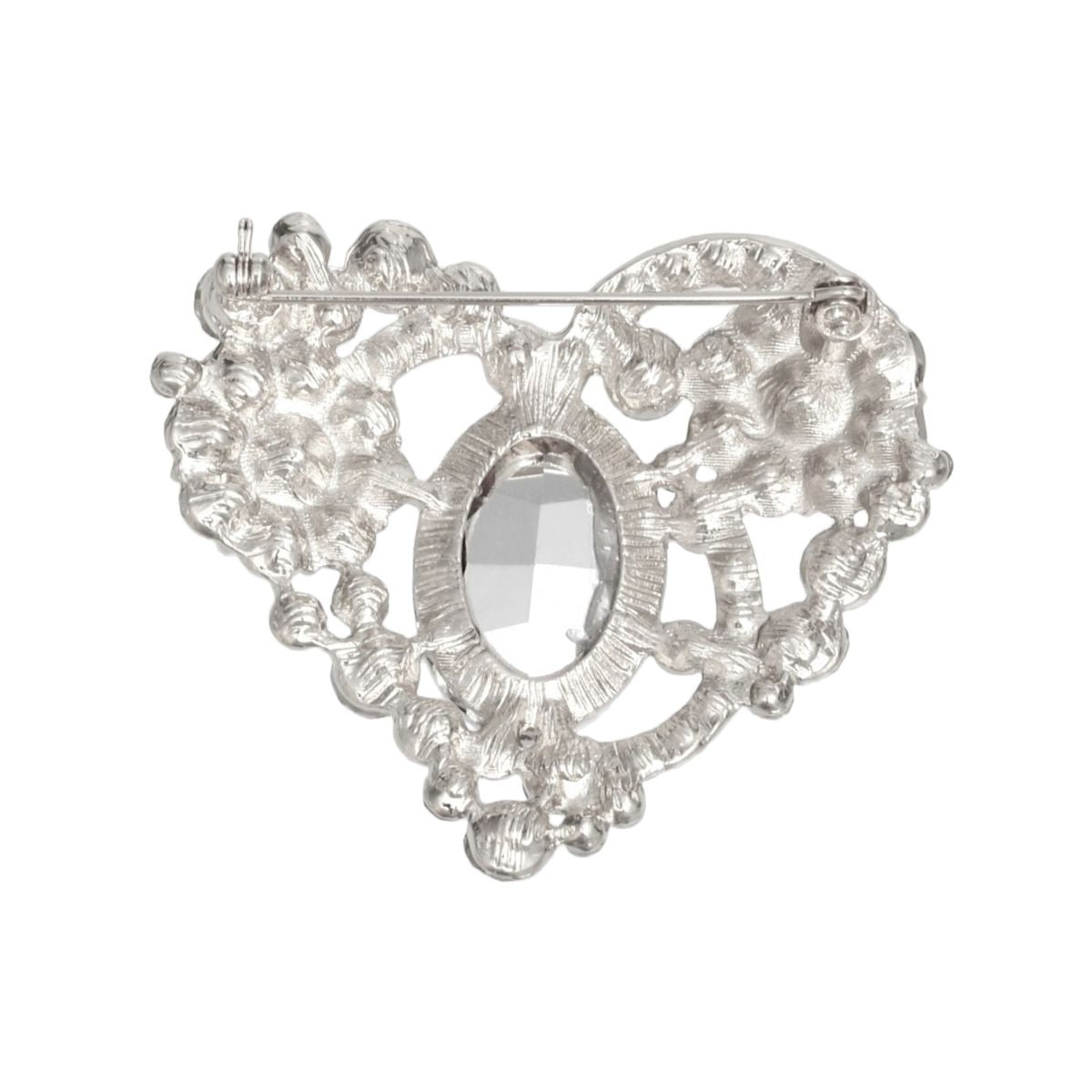 Brooch Silver Crystal Flower Heart Pin for Women