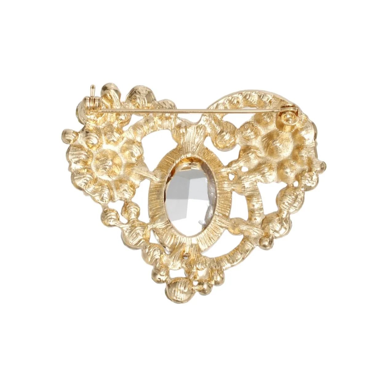 Gold-Tone Heart Shaped Brooch with Multicolor Crystals