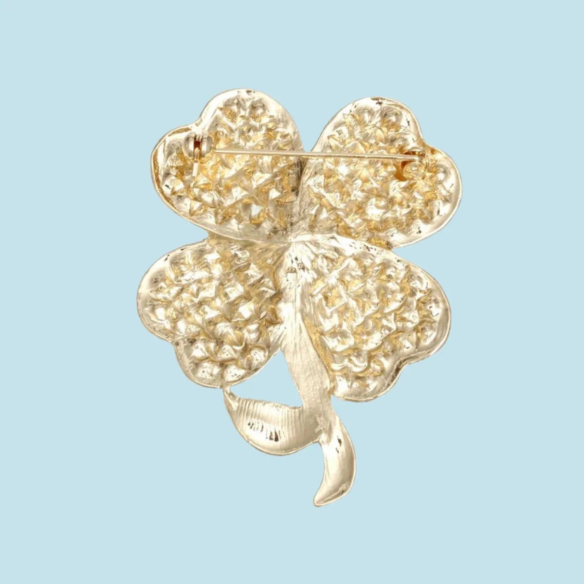 Brooch Lapel Pin: Clear Gold Four-Leaf Clover
