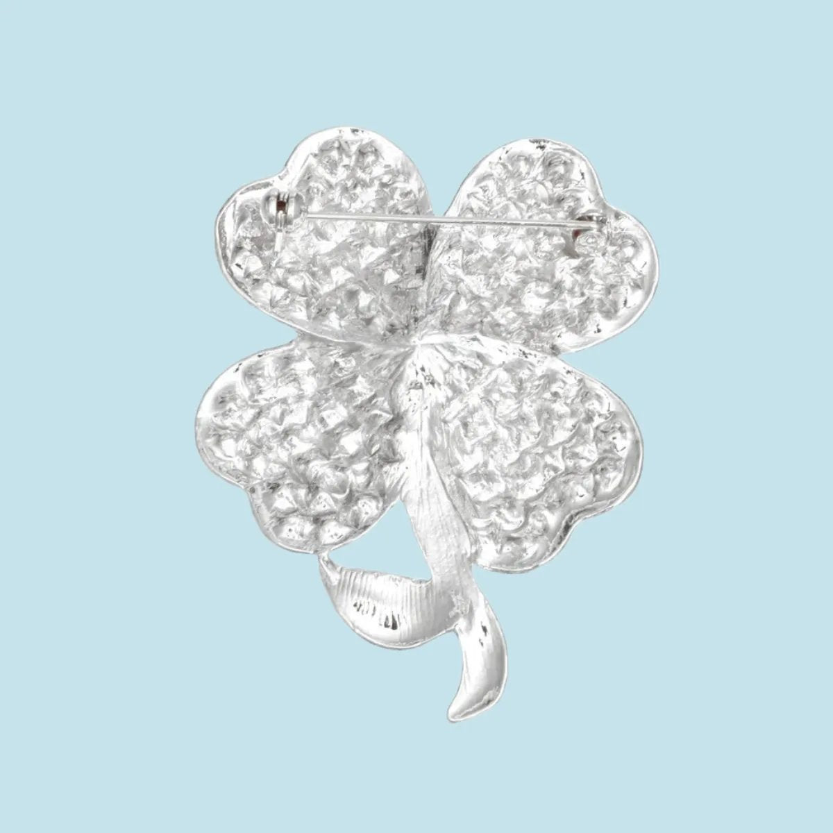 Brooch Lapel Pin: Clear Silver Four-Leaf Clover