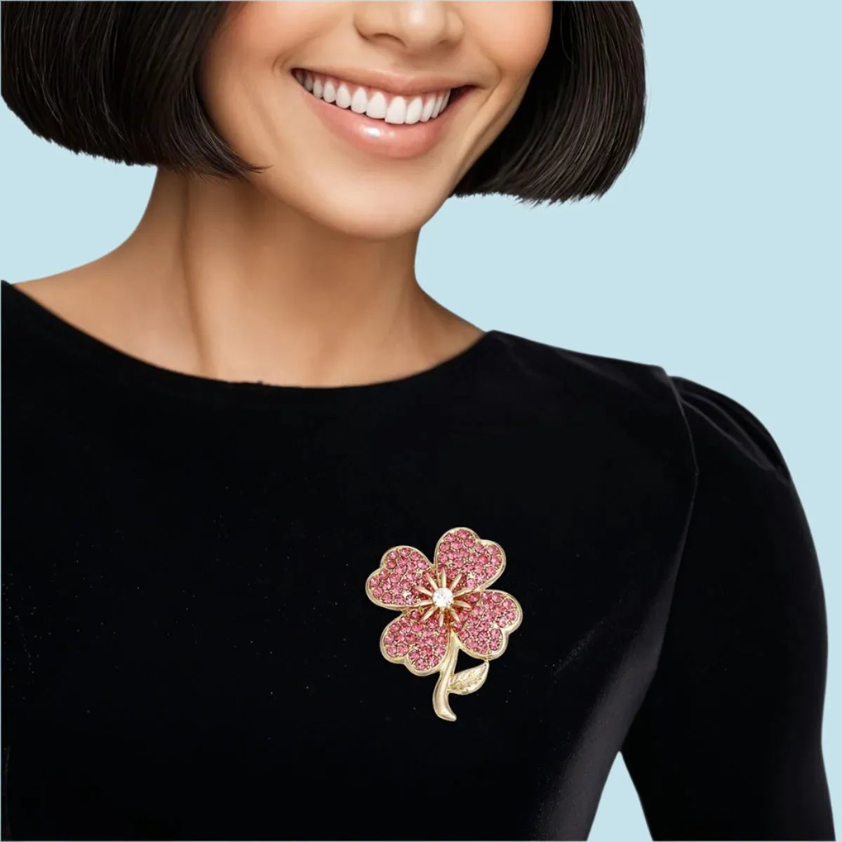 Brooch Lapel Pin: Pink Gold Four-Leaf Clover