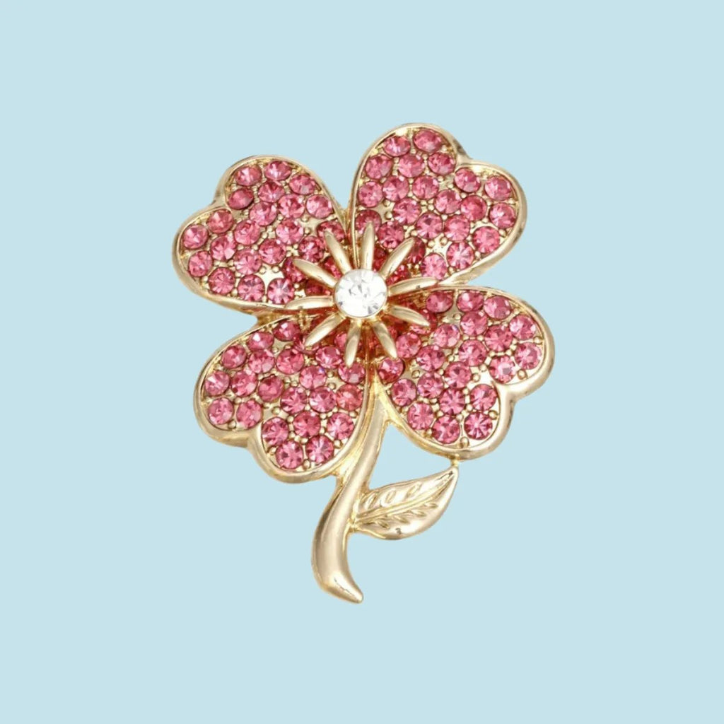 Brooch Lapel Pin: Pink Gold Four-Leaf Clover