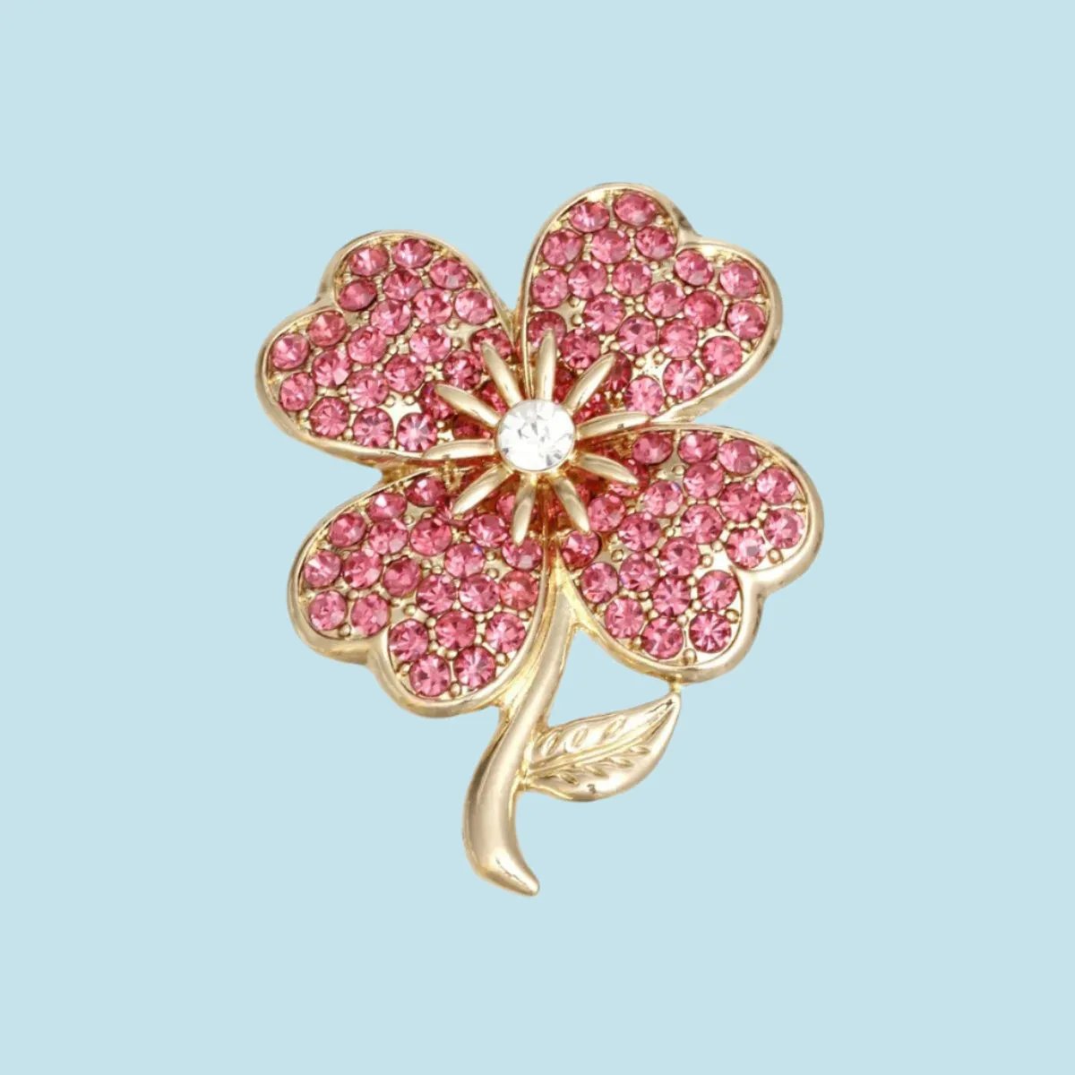 Brooch Lapel Pin: Pink Gold Four-Leaf Clover