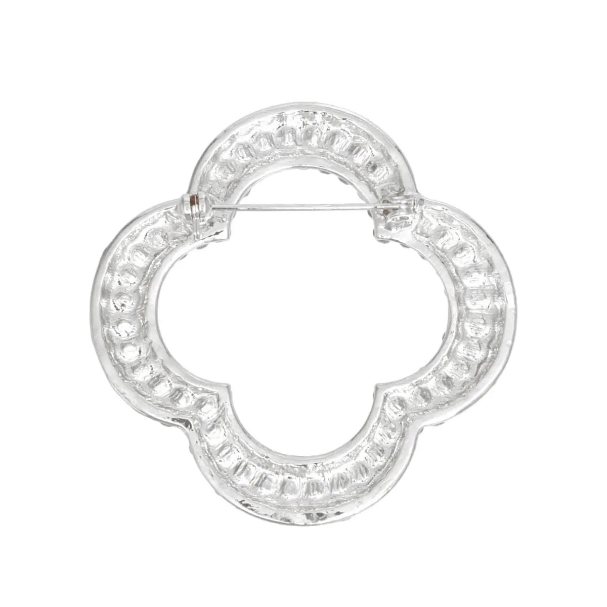 Silver Rhinestone Quatrefoil Clover Brooch - Sleek and Stylish
